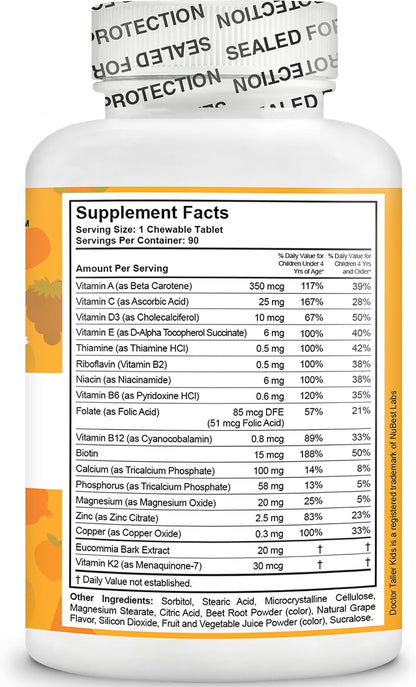 Doctor Taller Kids - Multivitamínico infantil con calcio, 90 comprimidos masticables sabor uva – Image 8