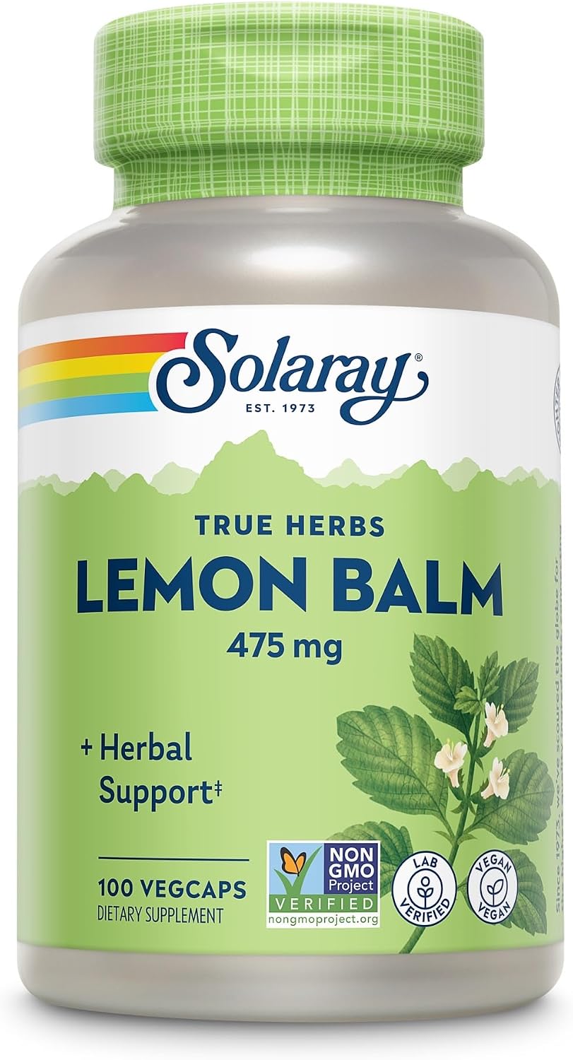 Solaray Melisa 475 mg - Cápsulas de Melisa, Suplemento Herbal Natural, No Transgénico, Verificado en Laboratorio - 100 Cápsulas Veganas