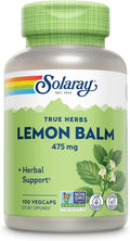 Solaray Melisa 475 mg - Cápsulas de Melisa, Suplemento Herbal Natural, No Transgénico, Verificado en Laboratorio - 100 Cápsulas Veganas