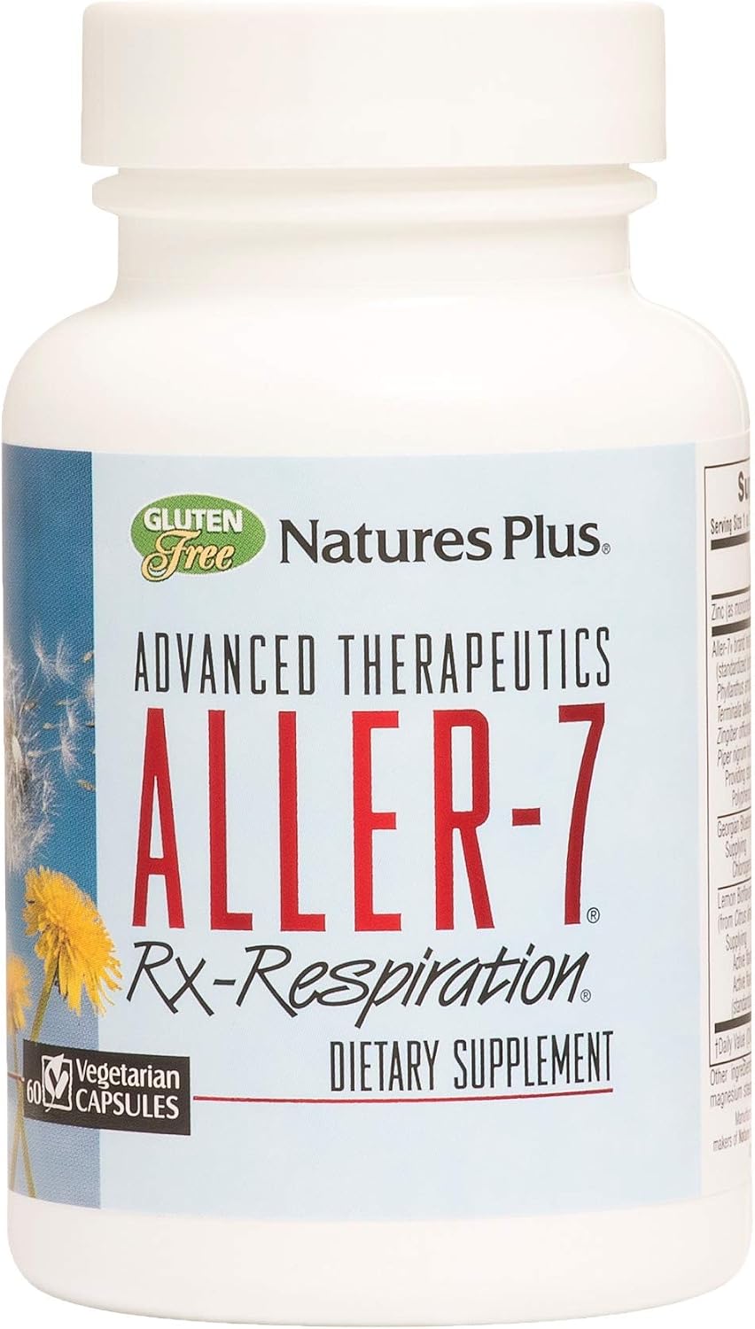 NaturesPlus Advanced Therapeutics Aller-7 Rx-Respiration - 60 Vegetarian Capsules - Respiratory Support - Gluten-Free - 30 Servings