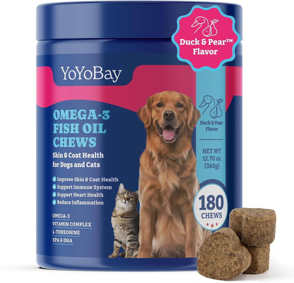 YoYoBay Multivitamínico Masticable para Perros - 180 Comprimidos Sabor Pato y Pera - Vitaminas A, B, C, D, E