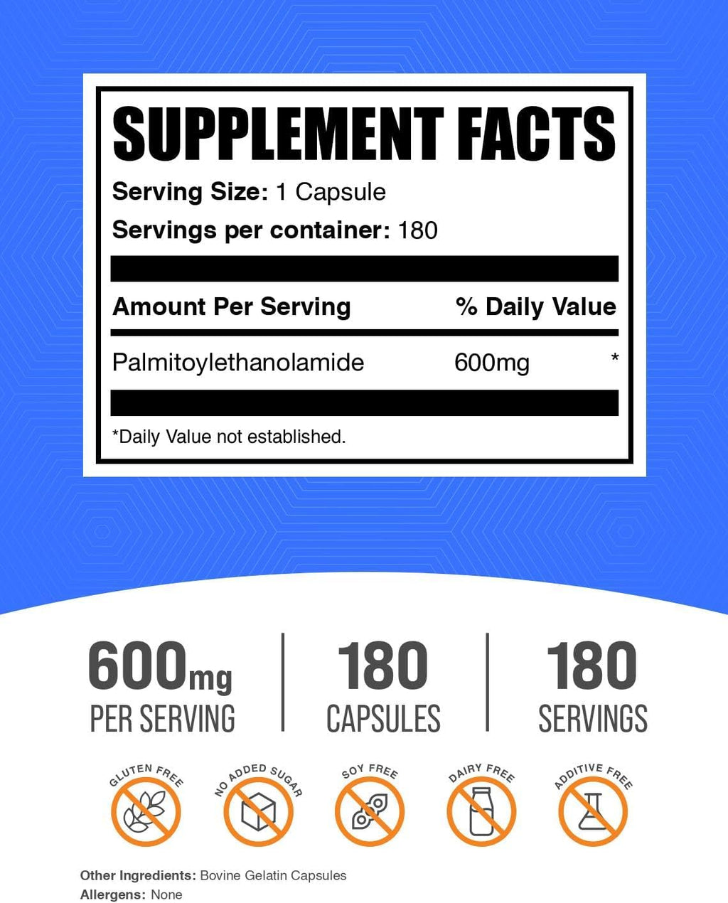 Palmitoylethanolamida (PEA) 600mg - 180 Cápsulas - BulkSupplements