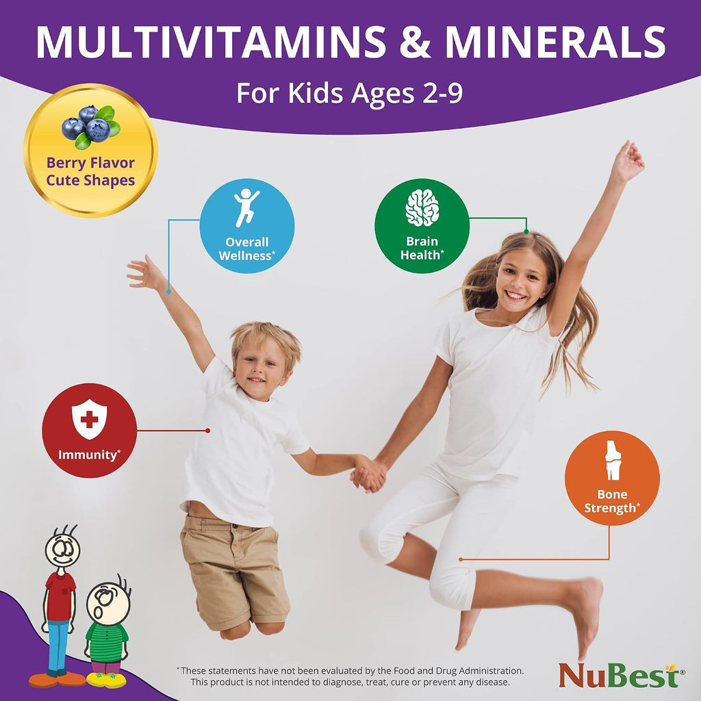 NuBest Tall Kids - Multivitamínico y Minerales para Niños de 2 a 9 Años - 180 Comprimidos Masticables Sabor Bayas
