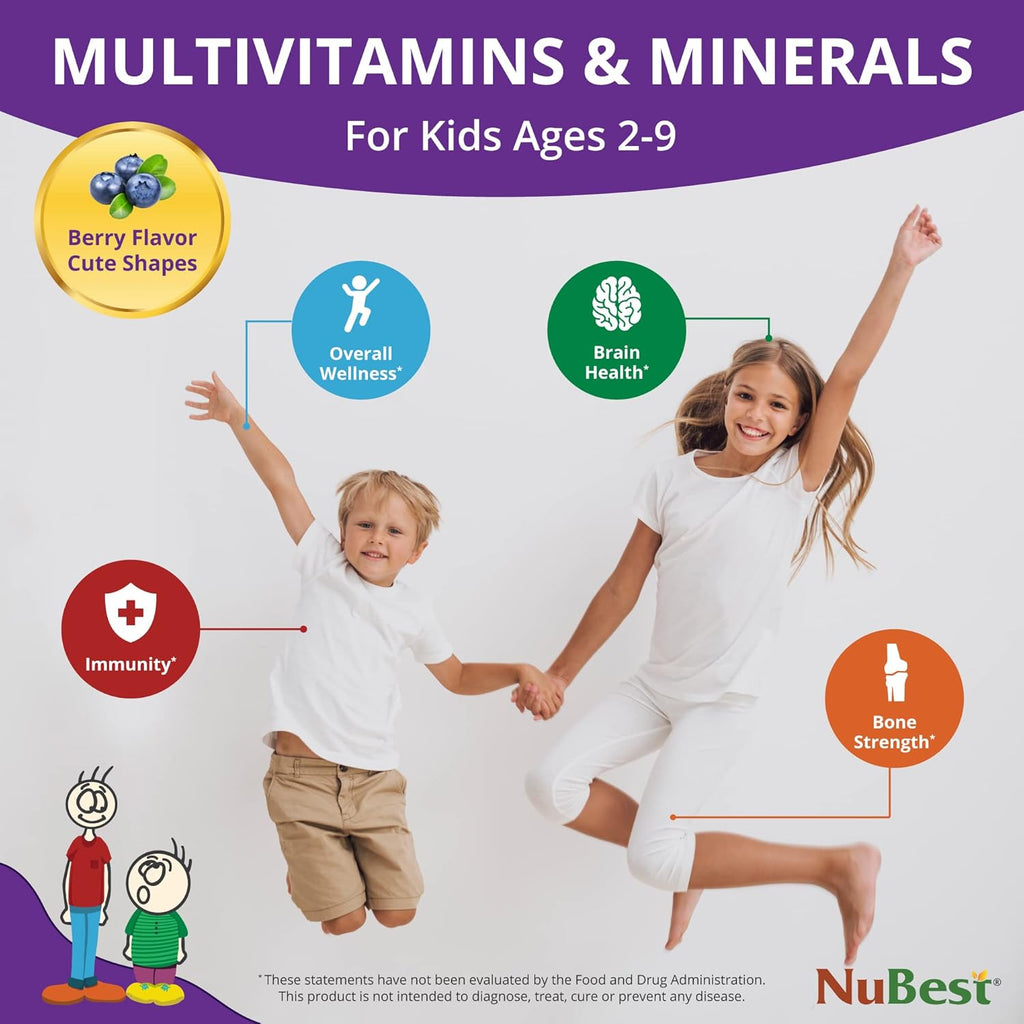 NuBest Tall Kids - Vitaminas masticables para niños de 2 a 9 años - 180 comprimidos con sabor a bayas (Pack de 2) - Apoyo al crecimiento y sistema inmunitario
