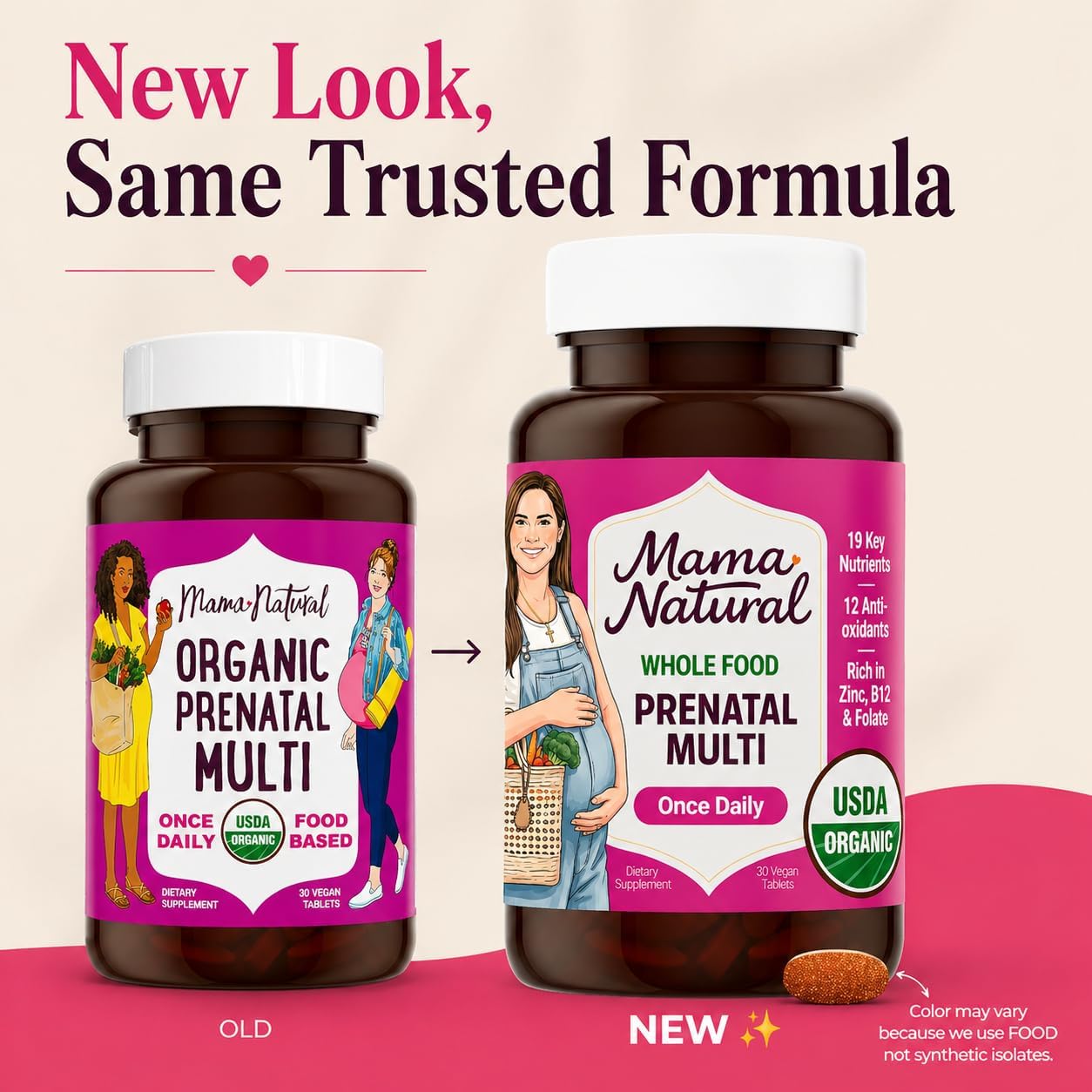 Vitaminas Prenatales Orgánicas Mama Natural - 30 Dosis, Vegano, Sin Gluten, Con Folato