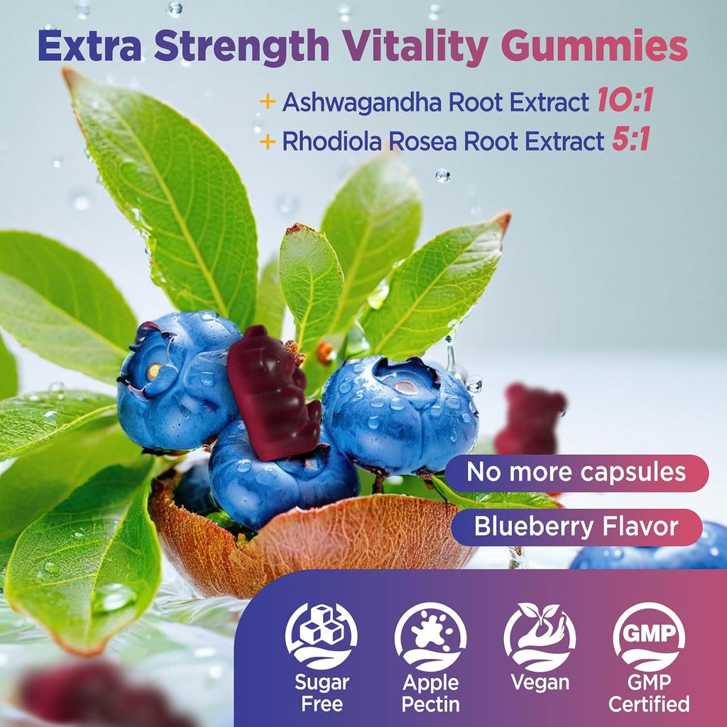 NATISLAND Cortisol Gummies 12-en-1 – Reduce Cortisol con Magnesio, Ashwagandha, L-Teanina, Vitamina B6 y D3, Sin Azúcar, Vegano, 60 Gomitas