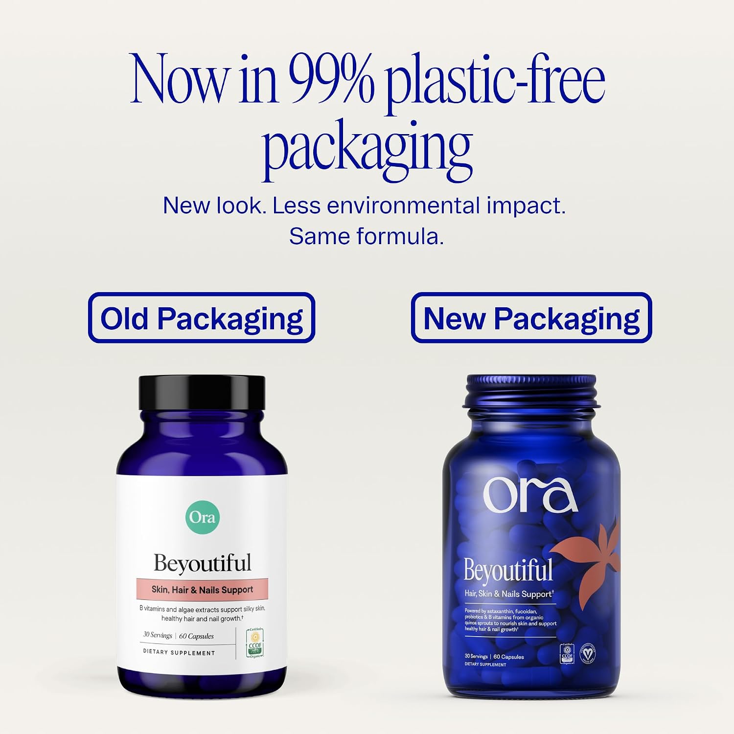 Ora Organic Hair, Skin, and Nails Support - Beyoutiful - Suplemento de Belleza con Vitaminas B y Biotina para Cabello Saludable, Niacina para la Piel - 60 Cápsulas Veganas