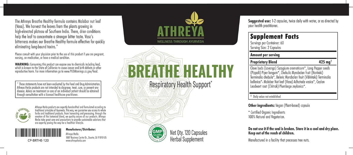 Athreya Herbs Breathe Healthy Cápsulas, 120 – Fortalecer las defensas naturales: Algunos ingredientes botánicos – Image 2
