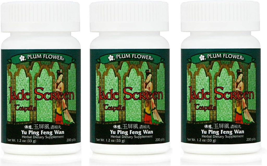 MAYWAY Plum Flower Jade Screen Teapills Yu Ping Feng Wan (3 botellas de 200 píldoras cada una)