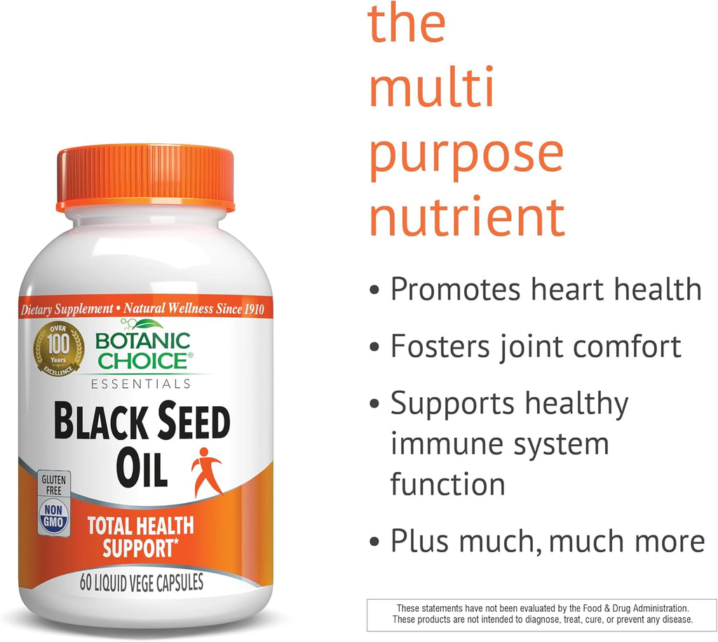 Botanic Choice Aceite de Semilla Negra, 500 mg - 60 Cápsulas Vegetales Líquidas