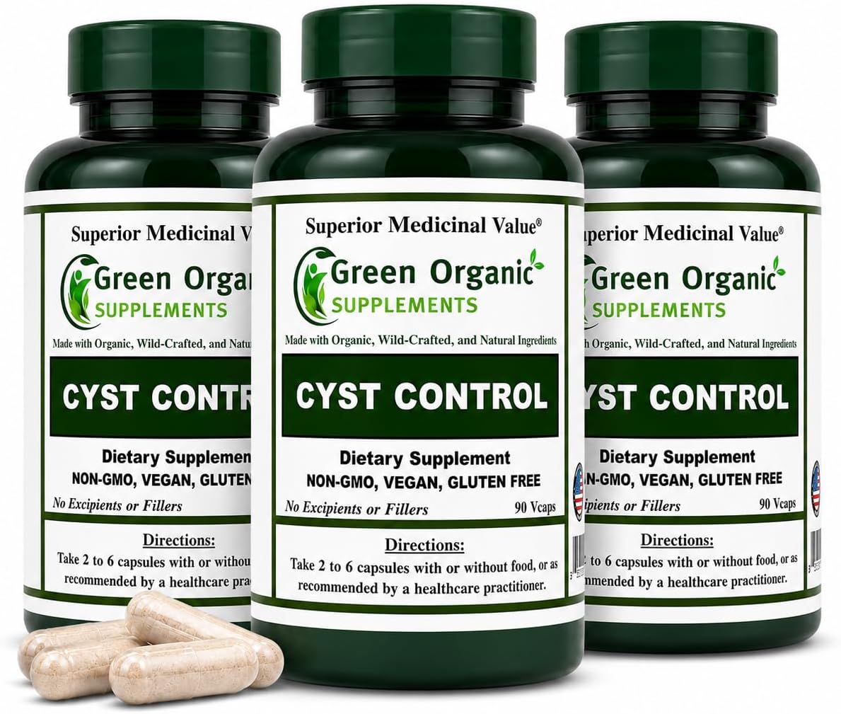 Green Organic Supplements Cyst, Breast Cyst, 90 Cápsulas Veganas, Alta Absorbibilidad, Non-GMO, Sin Gluten (Pack de 4)