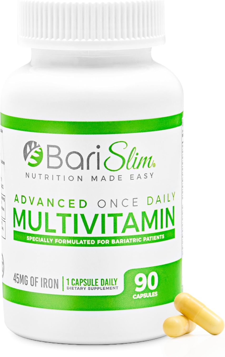 BariSlim Advanced Once Daily Bariatric Multivitamin Capsule - 45 mg de hierro - Multivitamínico bariátrico para después de cirugía bariátrica | Suministro para 90 días