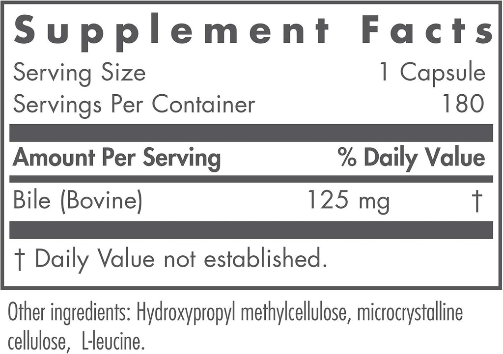 Nutricology Ox Bile 125 mg - Sales Biliares Concentradas - 180 Cápsulas