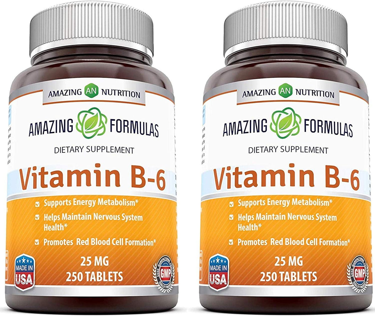 Amazing Formulas Vitamina B6 Piridoxina 25mg, 250 Comprimidos (2 Paquetes) - görsel 1