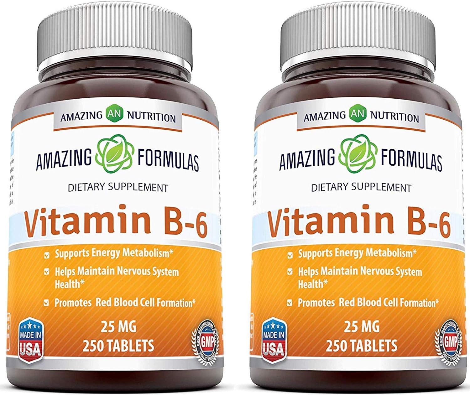 Amazing Formulas Vitamina B6 Piridoxina 25mg, 250 Comprimidos (2 Paquetes)