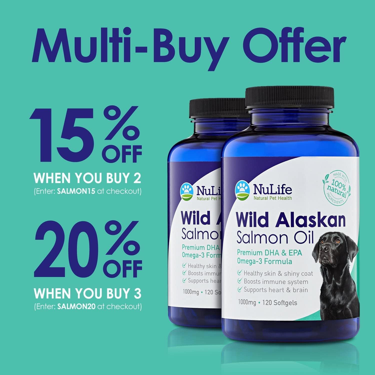 Alaskan Wild Salmon Oil for Dogs – Omega 3, 120 Softgels