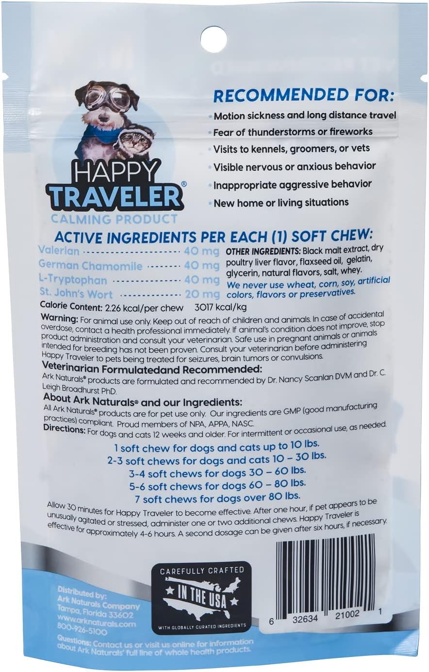 Ark Naturals Happy Traveler Calmantes Masticables para Perros - Pack Ahorro