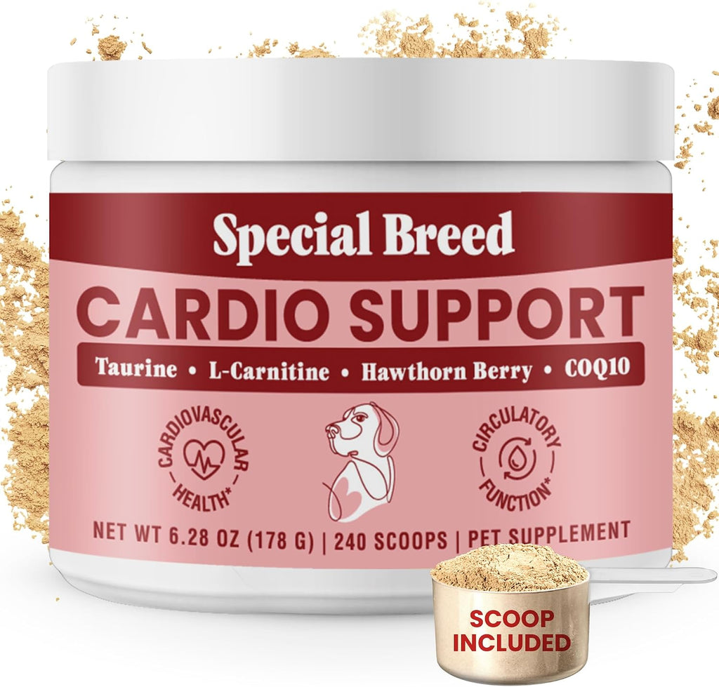 Special Breed Cardio Support – Suplemento cardíaco para perros con taurina, L-carnitina, CoQ10 y espino blanco orgánico – 120 dosis