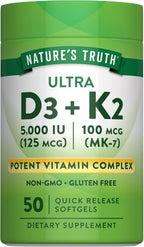 Complejo de Vitamina K2 MK7 con D3 | 100 mcg | 50 Cápsulas Blandas | Nature's Truth