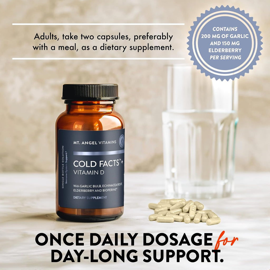 Mt. Angel Vitamins - Datos para resfriados + Vitamina D, Apoyo al sistema inmunológico (60 Cápsulas Vegetarianas)