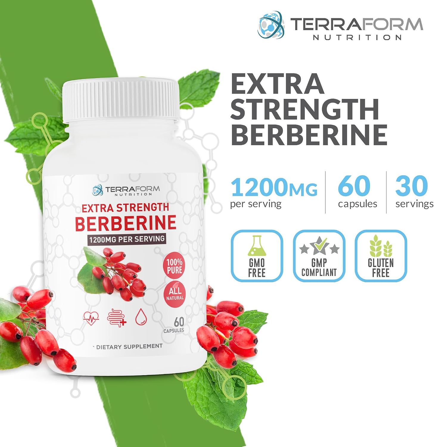 Berberina HCL 1200mg - 60 Cápsulas - TerraForm Nutrition