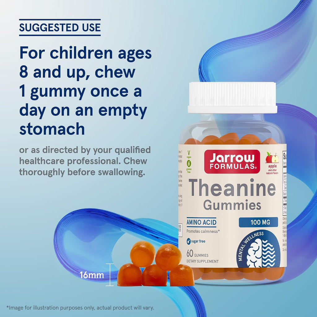 Jarrow Formulas L-Teanina 100 mg Gomitas, 60 gomitas sabor manzana