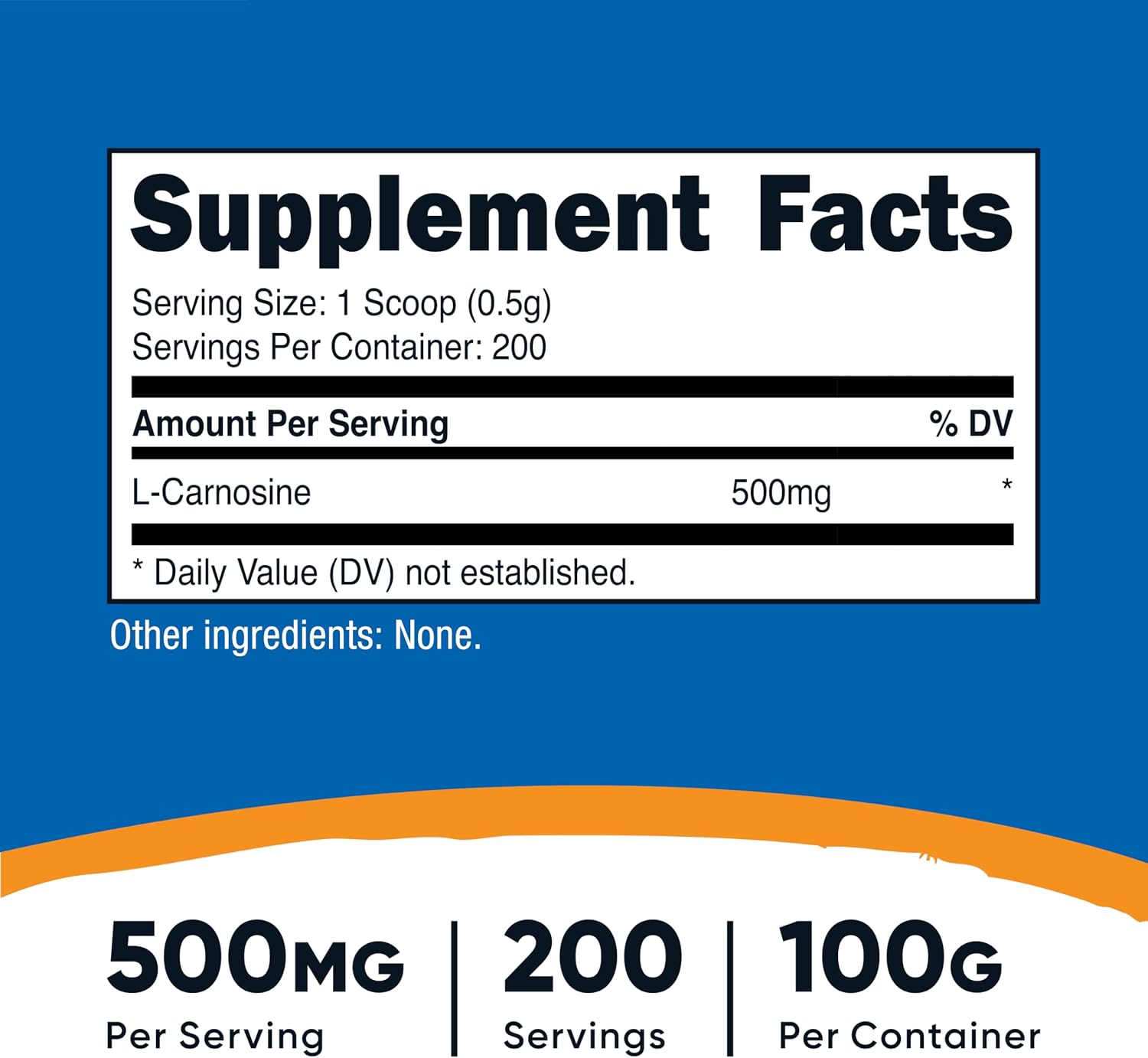 Nutricost L-Carnosine en Polvo 100 Gramos (200 Porciones) - No-GMO