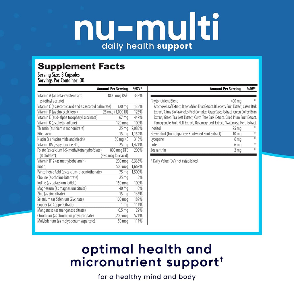 NuEthix Formulations Nu-Multi Multivitamínico con Micronutrientes, 90 Cápsulas