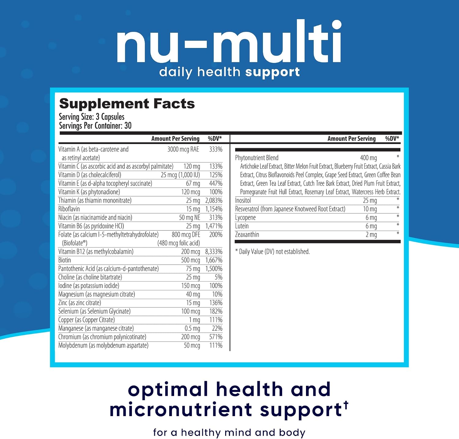 NuEthix Formulations Nu-Multi Multivitamínico con Micronutrientes, 90 Cápsulas