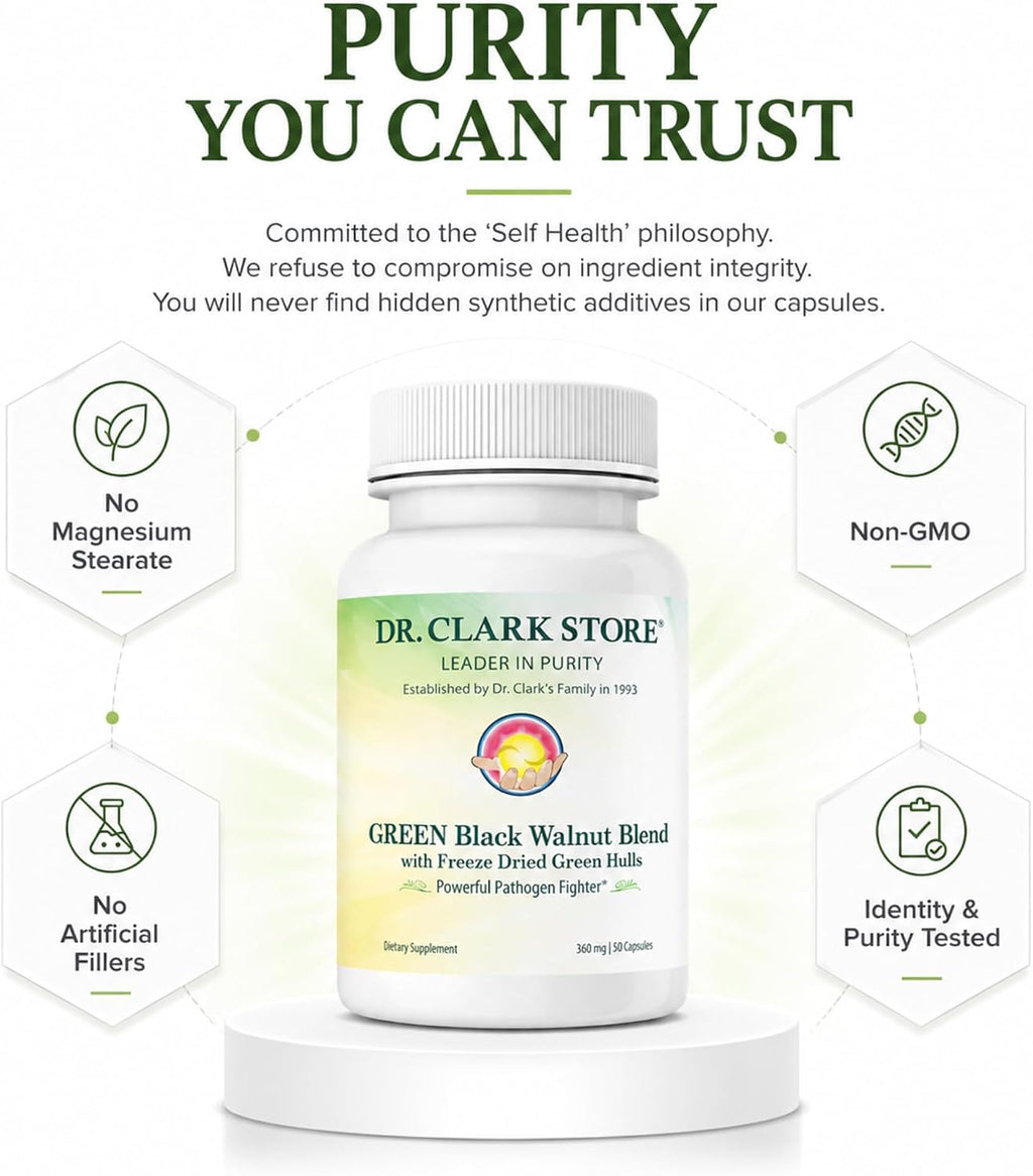 Dr Clark Store Mezcla de Nogal Negro Verde 360 mg, 50 Cápsulas de Gelatina