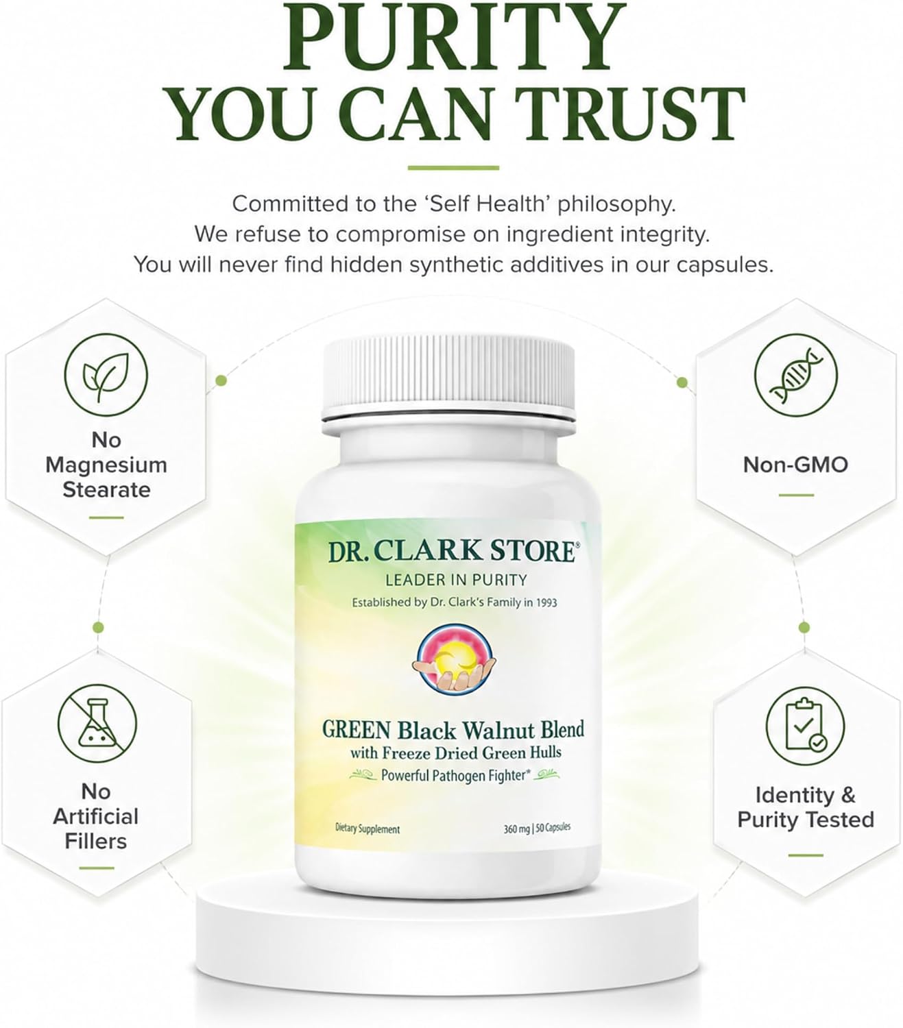 Dr Clark Store Mezcla de Nogal Negro Verde 360 mg, 50 Cápsulas de Gelatina