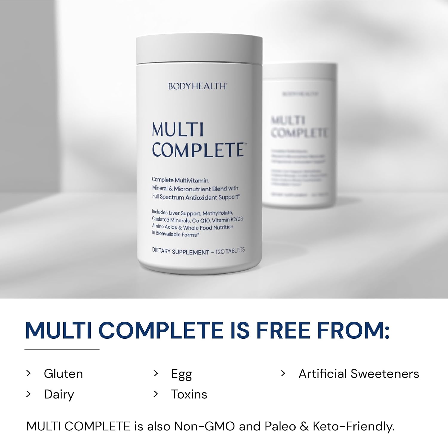BodyHealth Multi Complete (120 Cápsulas) - Multivitamínico Diario con Alimentos Integrales, Minerales, Antioxidantes y Extractos para el Hígado