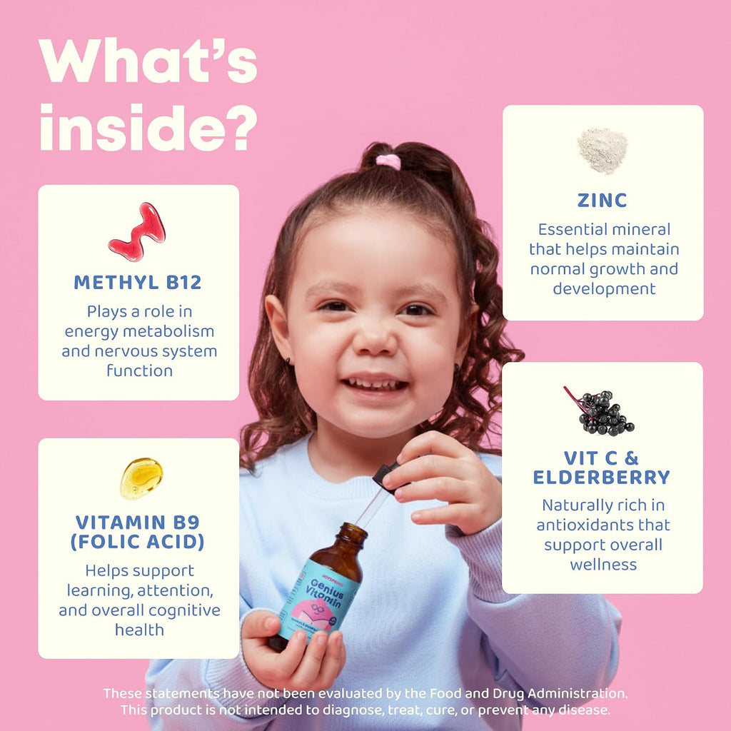 JoySpring Kids B Complex | Gotas líquidas de complejo B con saúco, zinc y vitamina C | Apoyo para el bienestar general (30 ml)