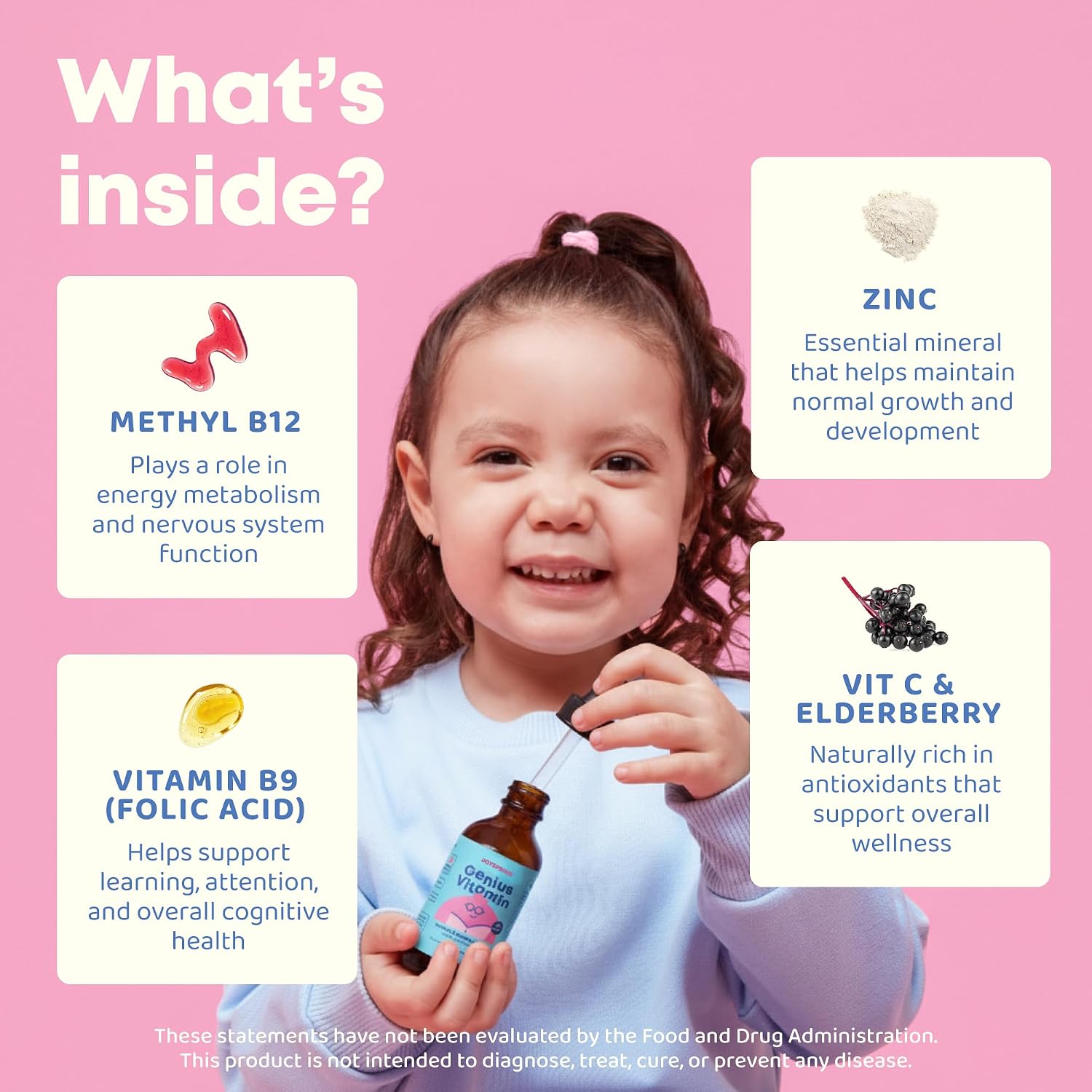 JoySpring Kids B Complex | Gotas líquidas de complejo B con saúco, zinc y vitamina C | Apoyo para el bienestar general (30 ml)