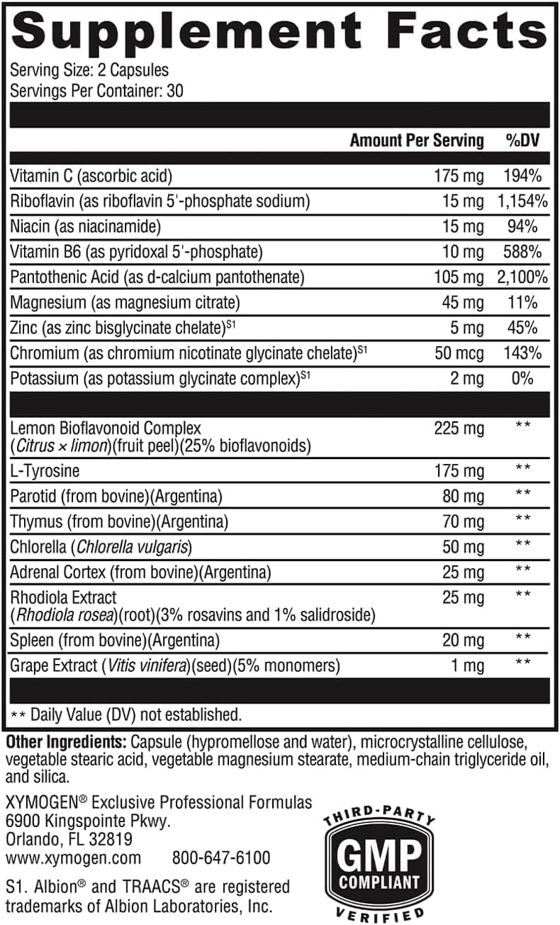 XYMOGEN Adrenal Manager - Complemento para la Salud Adrenal, Estrés y Energía, 60 Cápsulas