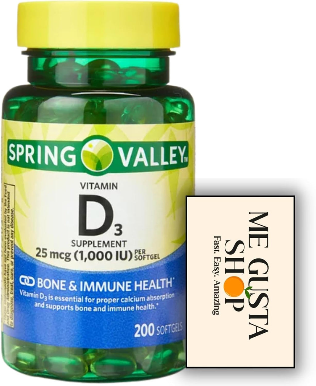 Vitamina D3 1000 UI (25 mcg) Softgels, 200 Cápsulas + Sticker Me Gusta