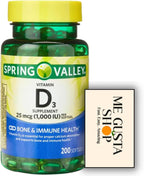 Vitamina D3 1000 UI (25 mcg) Softgels, 200 Cápsulas + Sticker Me Gusta
