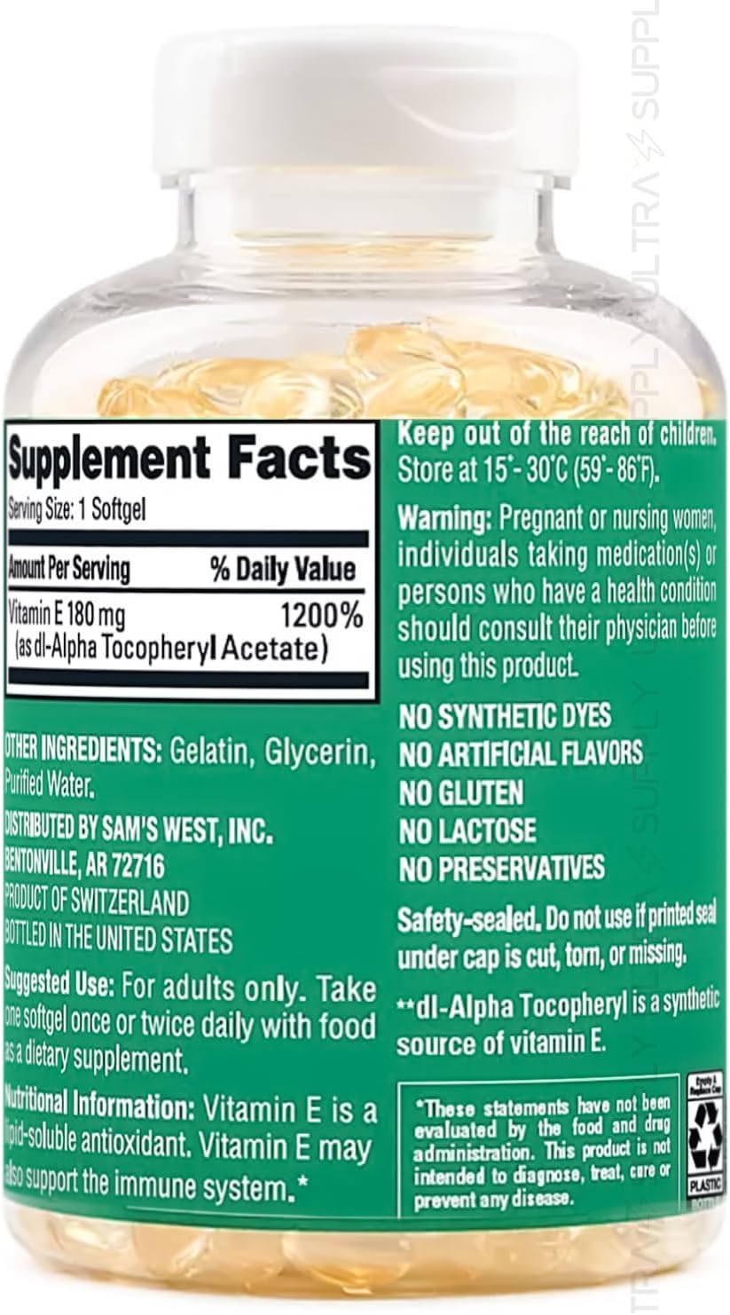 Vitamina E (400 UI) 180 mg, 500 Cápsulas Blandas - Members Mark