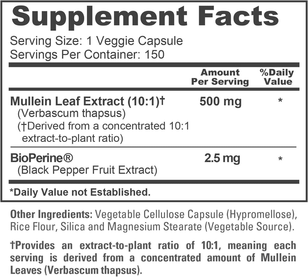 NusaPure Cápsulas de Hoja de Gordolobo, 500 mg, 150 Cápsulas Vegetales (No OGM, Vegano)
