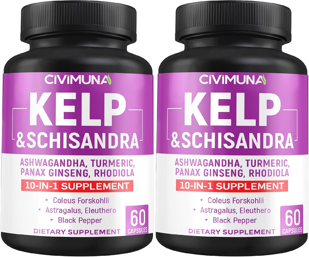 CIVIMUNA Cápsulas de Kelp con Schisandra, Ashwagandha y Más - 120 Cápsulas (Pack de 2) - 4 Meses de Suministro