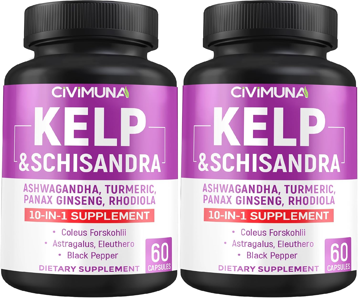 CIVIMUNA Cápsulas de Kelp con Schisandra, Ashwagandha y Más - 120 Cápsulas (Pack de 2) - 4 Meses de Suministro