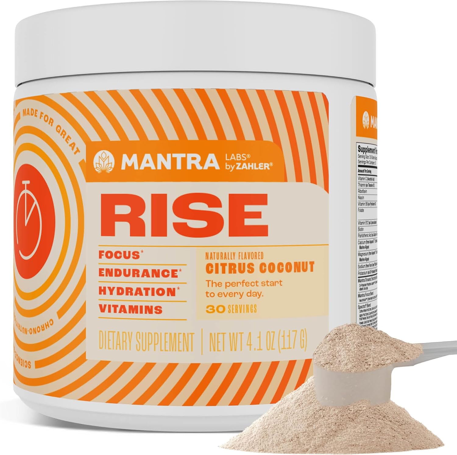 Zahler Mantra Rise – Suplemento de Energía y Enfoque, Sabor Coco y Cítricos, 30 porciones