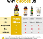 5-en-1 Vitamin D3 K2 Drops - Vitamina D3 10000 UI y K2 (MK-7) 200 mcg con Magnesio, Zinc y MCT Oil