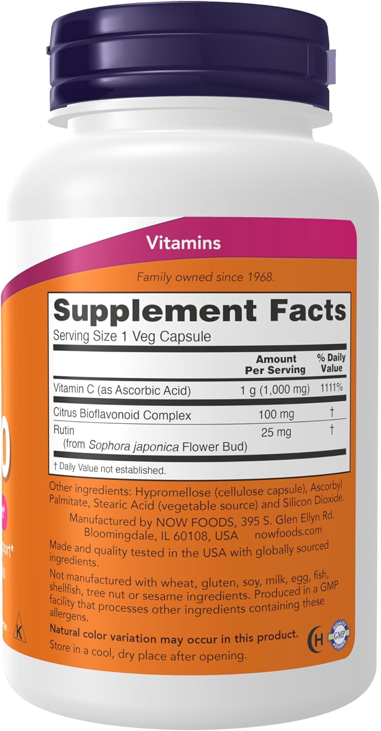 NOW Foods Vitamina C-1000 con Bioflavonoides, 100 Cápsulas Vegetales