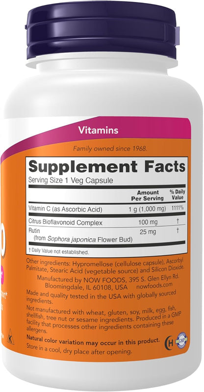 NOW Foods Vitamina C-1000 con Bioflavonoides, 100 Cápsulas Vegetales – Image 2