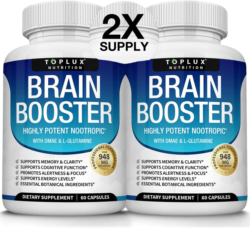 Toplux Brain Booster – Suplemento Nootrópico con DMAE, Bacopa Monnieri y L-Glutamina, 60 Cápsulas
