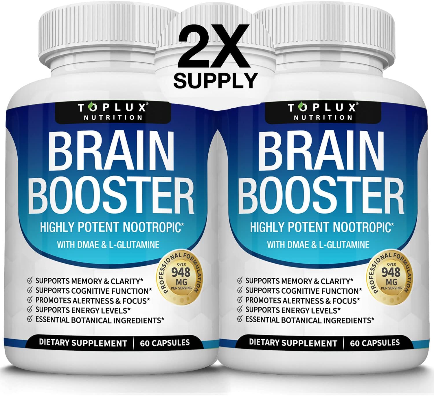 Toplux Brain Booster – Suplemento Nootrópico con DMAE, Bacopa Monnieri y L-Glutamina, 60 Cápsulas