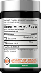 Horbäach Vitamina D3 + K2, 5000 UI y 100 mcg MK-7, 180 Cápsulas Blandas