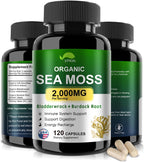 VPKIN Cápsulas de Musgo Marino Orgánico con Fucus, Raíz de Bardana y Extracto de Pimienta Negra - 2000mg por Ración - 120 Cápsulas