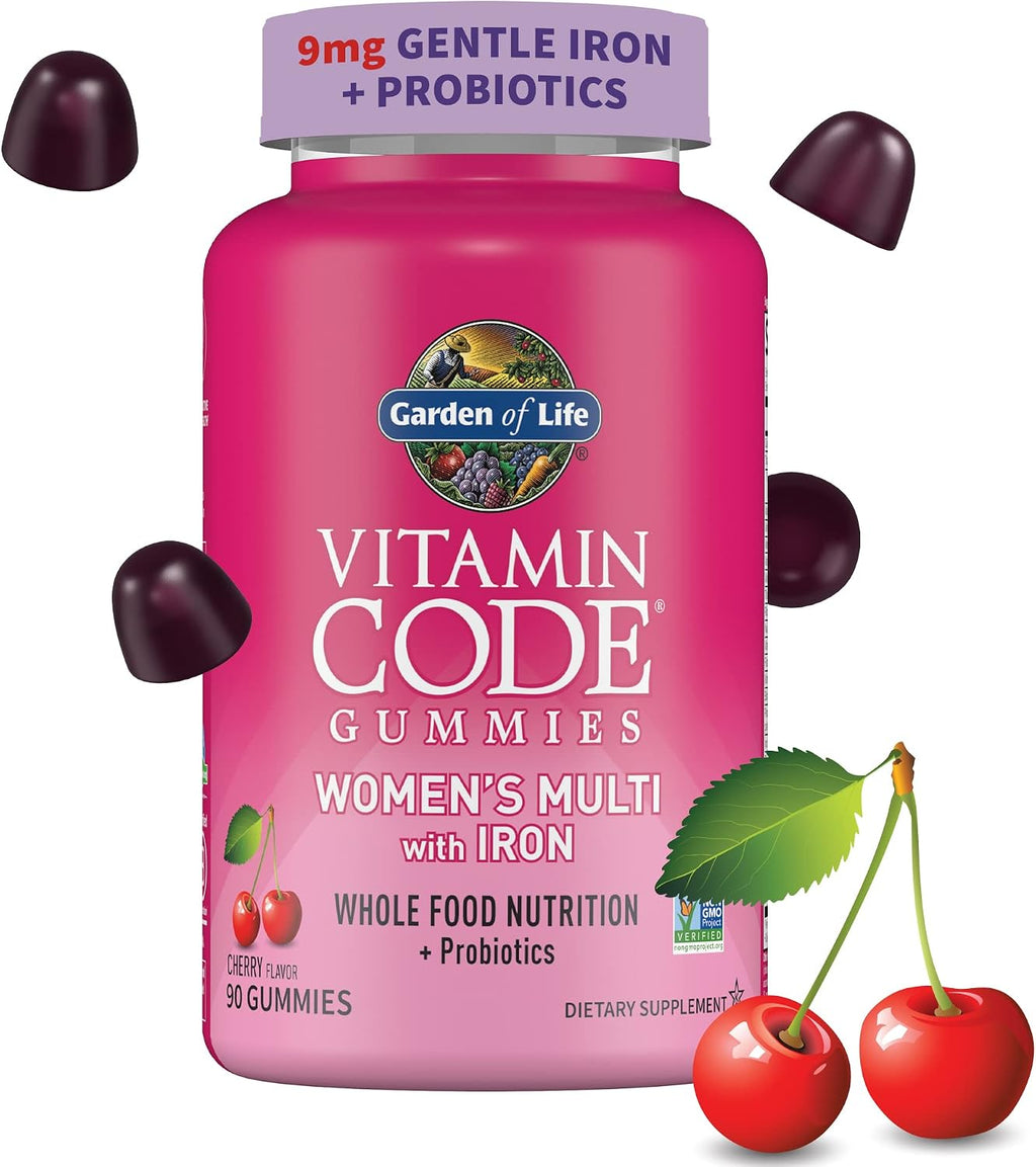 Garden of Life Vitamin Code Gominolas Multivitamínicas para Mujeres con Hierro y Probióticos, Sabor Cereza, 90 Gominolas